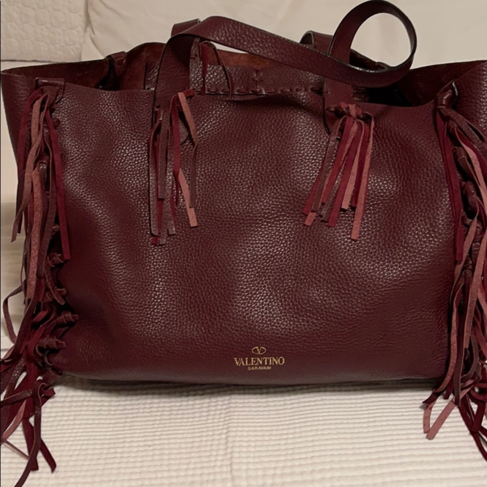 Valentino Leather Fringe Tote